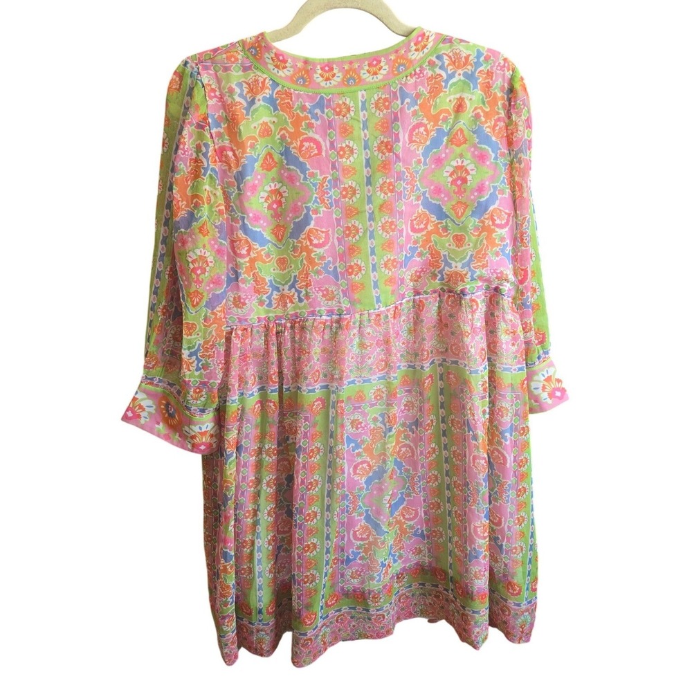 Gretchen Scott Borderline Watteau Dress Multicolor 3/4 Sleeve Preppy Airy Medium - Picture 2 of 7